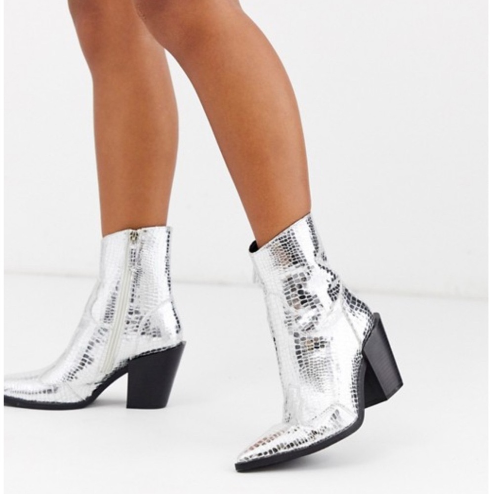 Missguided Silver Ankle Boots Size 6